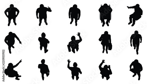 Top view people silhouettes overhead perspective human figures aerial view of diverse men and women in various poses