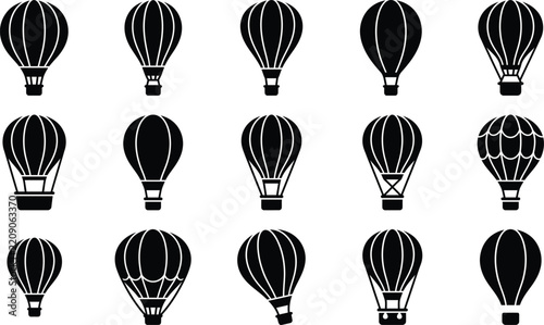 Hot Air Balloon Silhouette Collection, Aviation Travel Adventure Icons
