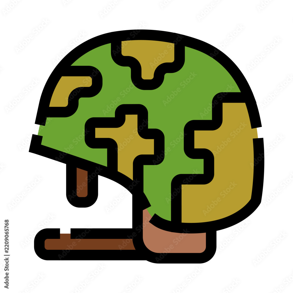 Fototapeta premium Military helmet featuring a camouflage pattern, providing essential head protection for soldiers and personnel involved in security, defense, and tactical operations