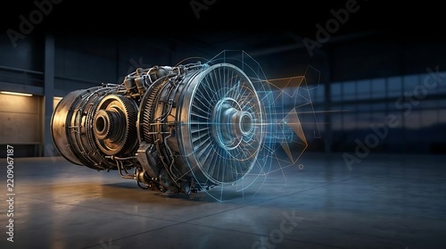 Industrial jet turbine engine with digital technical interface.