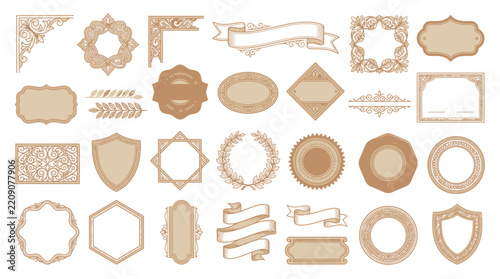 Ornate Decorative Frames and Banners, Isolated Graphic Elements
