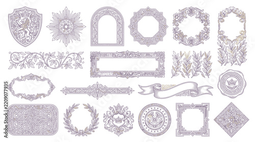 Vintage Decorative Ornaments & Frames, Isolated Vector Elements