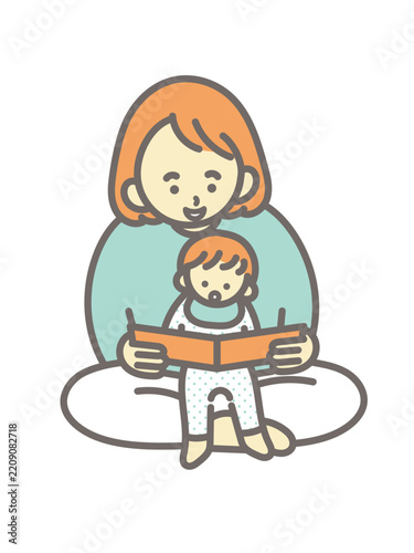 子どもに絵本の読み聞かせをするお母さんのイラスト
