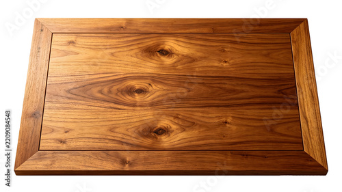 Rich Walnut Wood Grain Texture with Beveled Edges Isolated on White Background