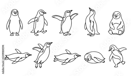 SEO Title: Cute Penguin One Line Drawing Collection – Minimal Animal Vector Illustrations