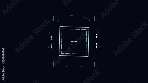 Blue neon square HUD interface element on black background