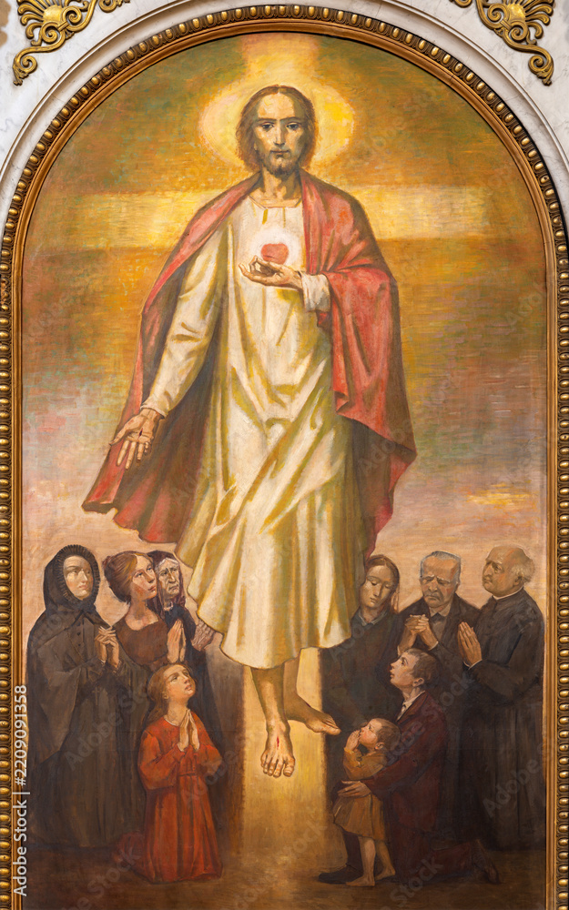 Obraz premium Bergamo - The painting of Heat of Jesus in the church Chiesa di Sant Andrea della Colonna by Trento Longaretti (1959).