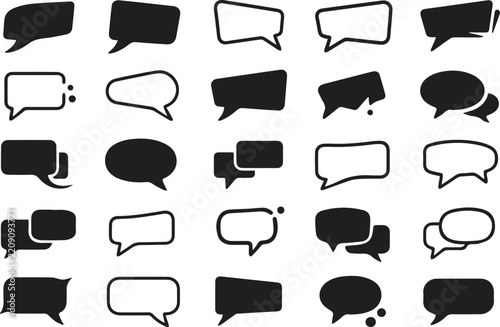 Speech Bubble Icon Set with Chat, Rectangle and Oval Message Silhouette Symbols