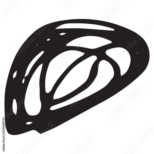 Hand drawn organic shape with internal vein patterns in black on a white background