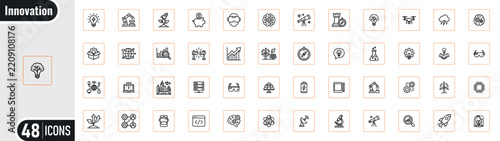 Innovation technology and creative ideas icons outline vector set collection featuring ideas creativity invention digital future and development symbols