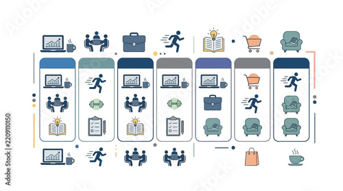 Business process workflow infographic with flat design icons depicting corporate strategy and management.