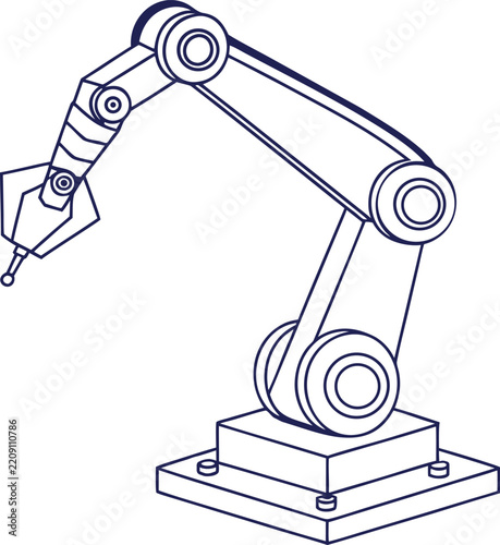 Isometric outline of an industrial robotic arm.