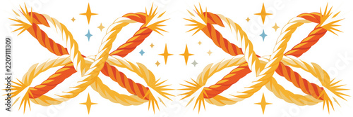 Symmetrical decorative border with twisted ropes and four-pointed stars.