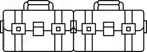 Two side-by-side briefcases with buckle closures, line icon.