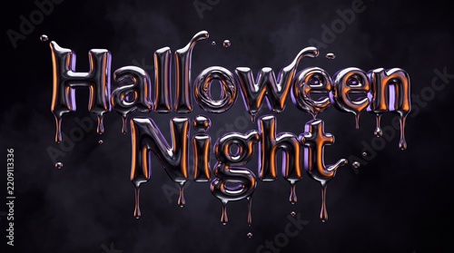Halloween Night Bold Typography in Molten Liquid Metal Chrome