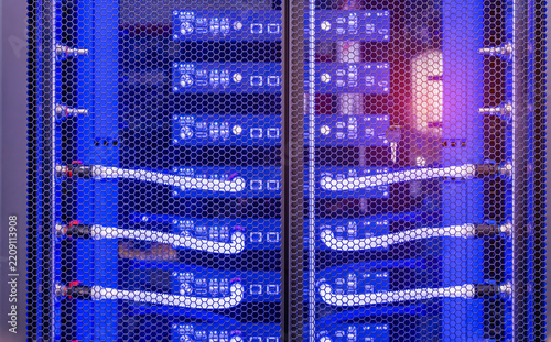 server racks with a liquid cooled supercomputer system with tube  