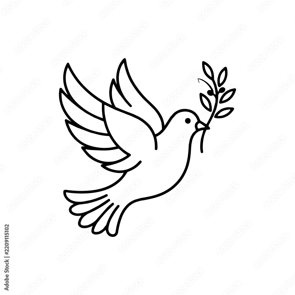 Fototapeta premium Minimalist flying dove with olive branch vector illustration