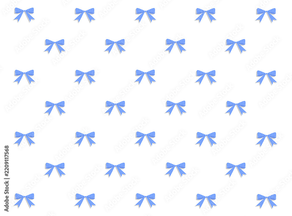 Fototapeta premium Seamless Coquette Bow Pattern with Blue Gingham Ribbon on Transparent Background for textile printing and wrapping paper. 