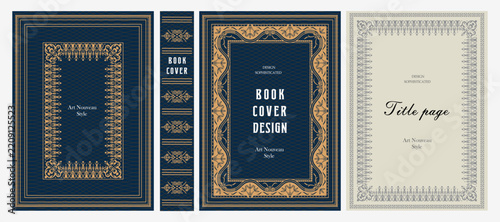 Classic vintage book cover, title page, spine design with Art Deco, Baroque, Art Nouveau and Victorian ornaments. Elegant decorative frame, retro style for publications, posters and artistic layouts.