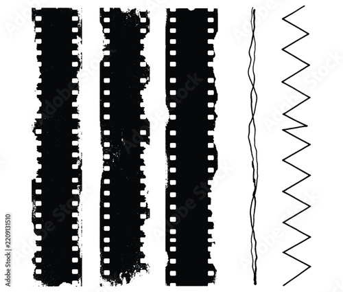 Film strip frame collection black grunge border lines for media project.