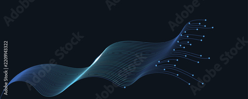 circular digital connection lines with dots. Flowing Wave Lines Background, network of interconnected dots and lines, technology network and data visualization vector illustration