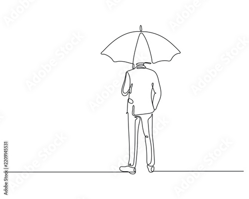 Support System Concept with Businessman Holding Umbrella Line Art for Mental Health Care