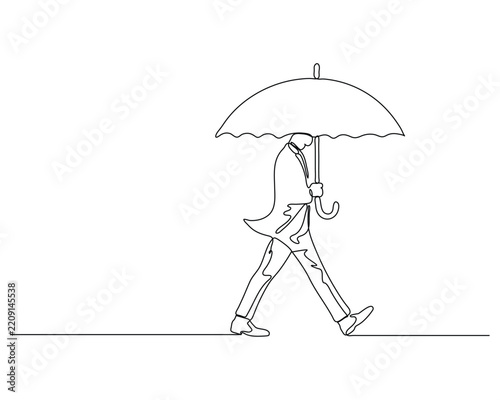 Businessman Walking with Umbrella Continuous Line Art Illustration for Business Risk Concept