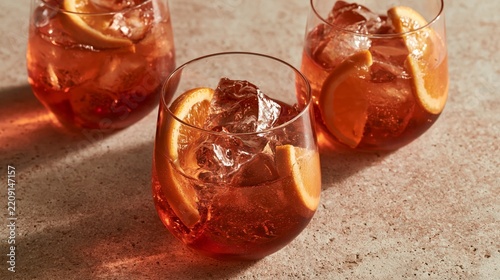 Orange aperol drinks sit on vibrant backdrop