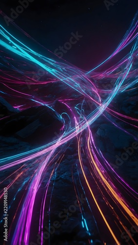 Futuristic Neon Laser Light Stream with Sparkling Energy Trails