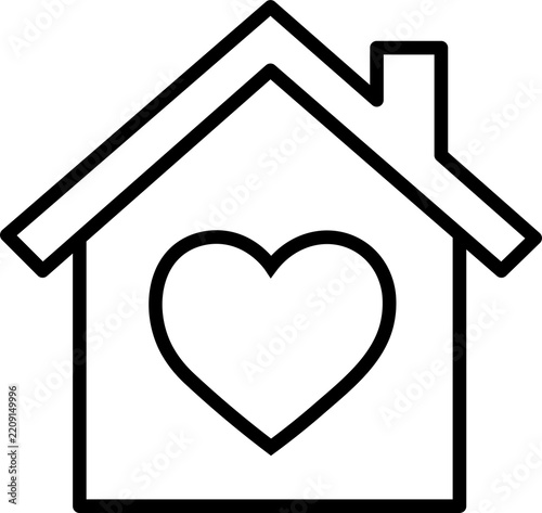 House outline with a heart symbol inside during a clear day representing home and love isolated on transparent background