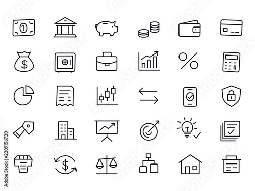 Financial Banking and Business Line Icon Set