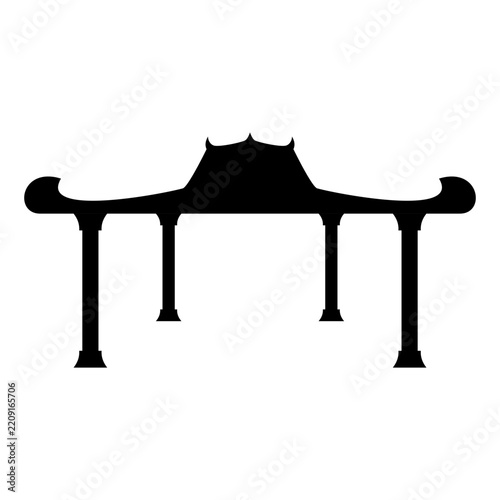 Flat vector illustration of black Javanese joglo house silhouette isolated on white background. Traditional Indonesian pendopo pavilion architecture emblem template for cultural banner, poster.