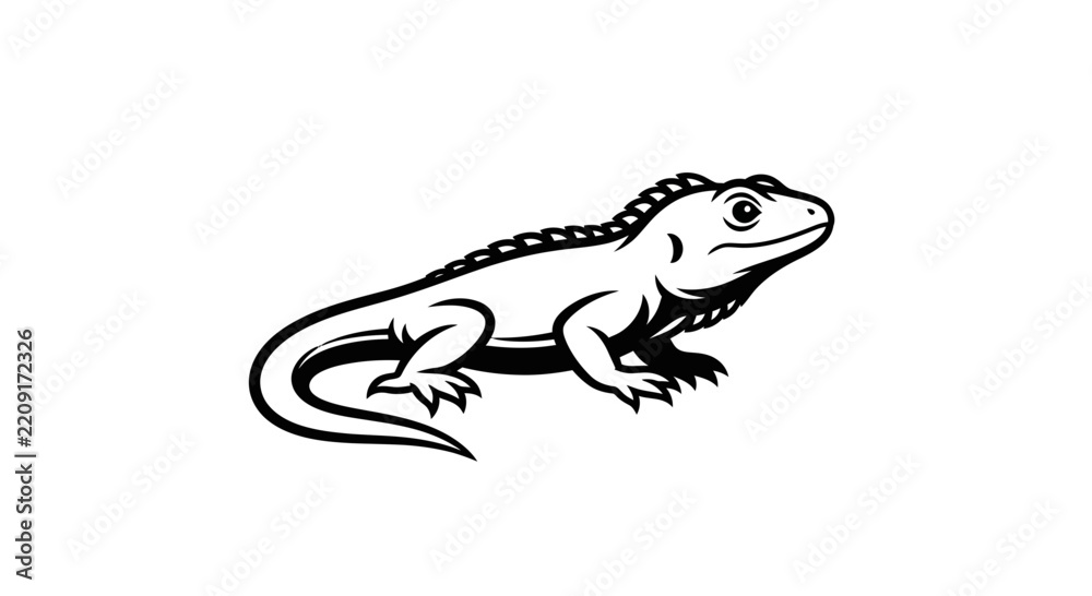 Fototapeta premium Reptile Illustration: Black and White Lizard Isolated on Transparent Background