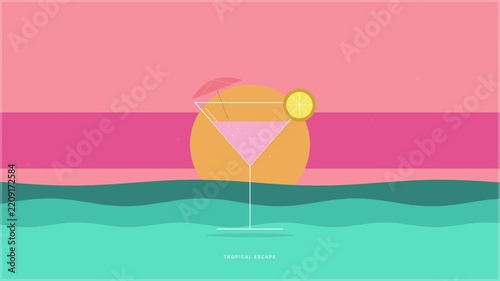 Tropical Cocktail Sunset Minimalist Graphic Motion