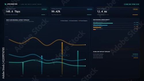 Data Analytics Dashboard Monitoring Network Latency and Throughput