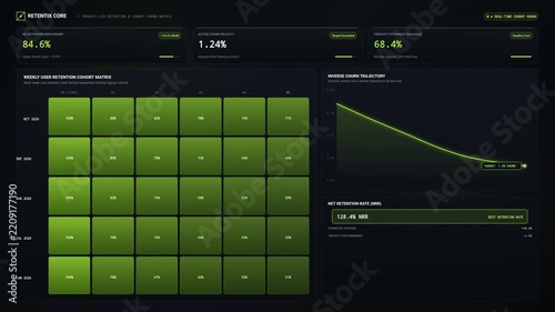 Digital Dashboard Analytics with User Retention Cohort Matrix