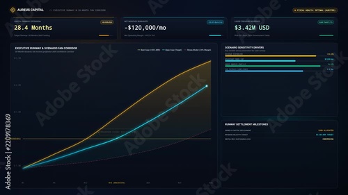 Financial Technology Dashboard Showing Growth Forecast and Capital Data Analysis