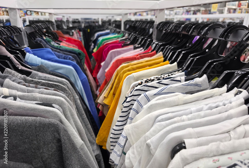 clothes at retail shop with selective focus