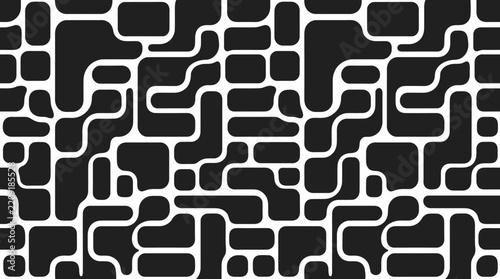 Abstract black and white background with organic rounded shapes and fluid geometric patterns, minimalist modern liquid blob design for creative wallpaper, web header, and decorative print.