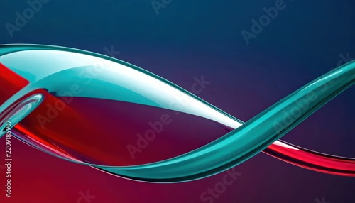 Abstract red and teal glossy 3D waves on dark background