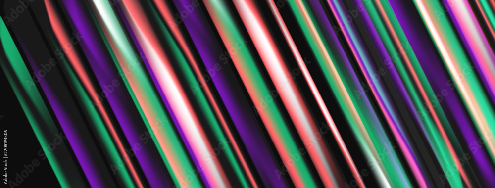 Obraz premium Abstract colorful lines create dynamic visual effect. Gradient shades blend, forming sleek modern design. Striking contrast against black background.