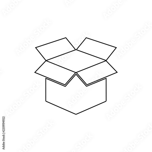 open cardboard box outline packaging container isolated on white background