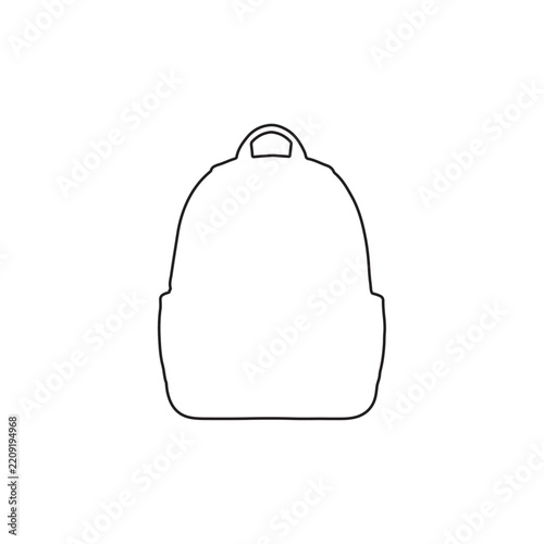 outline of a backpack with handle and front pocket on white background