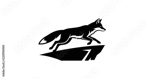 Dynamic Fox Leap on Abstract Shape, Isolated Silhouette