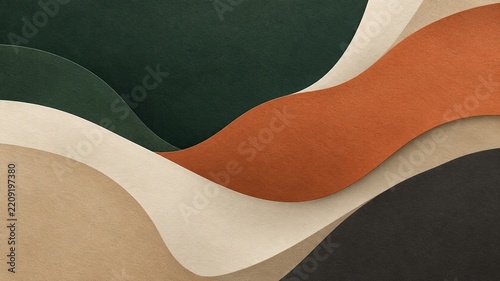 Earthy Wave Background: Forest Green Rust Orange Textured Paper Pattern