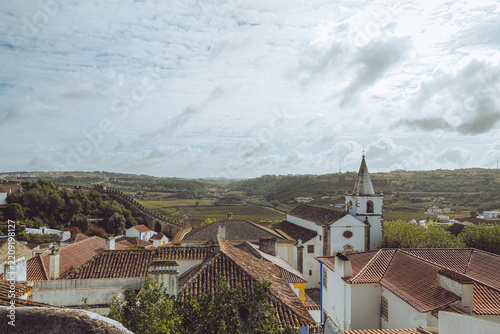 Fotografie Panoramic view of the historic medieval town of Obidos, Portugal