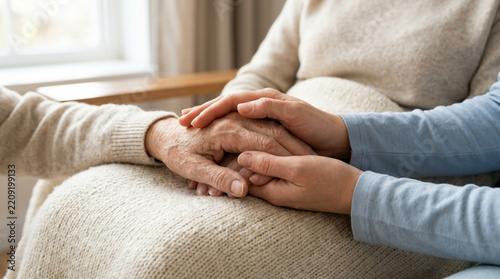 Caring Hands Holding Senior's Wrinkled Hands, Comfort and Support