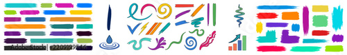 Set of colorful watercolor brush strokes and artistic paint swatches for creative graphic design and digital projects