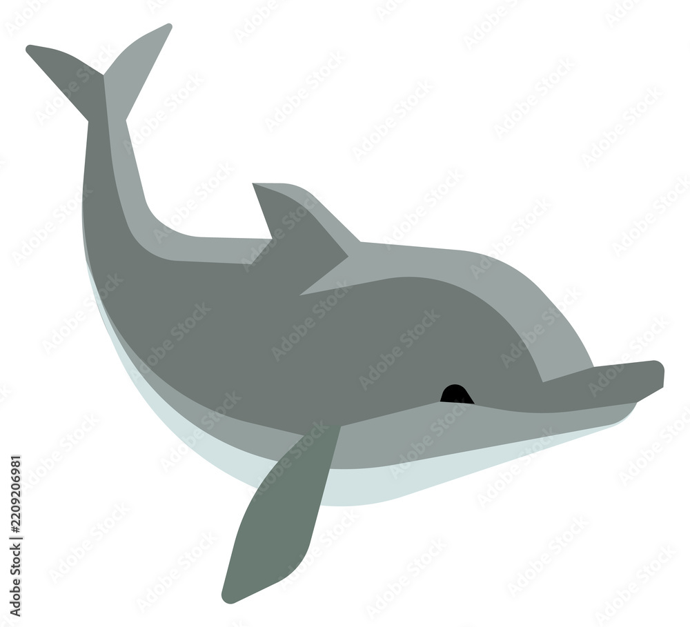 Fototapeta premium Cute dolphin icon. Gray underwater animal symbol