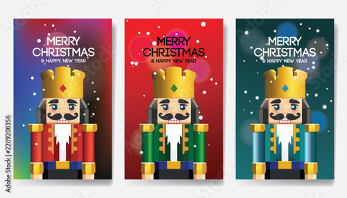 Christmas Nutcracker greeting card collection. Festive winter vector illustration 